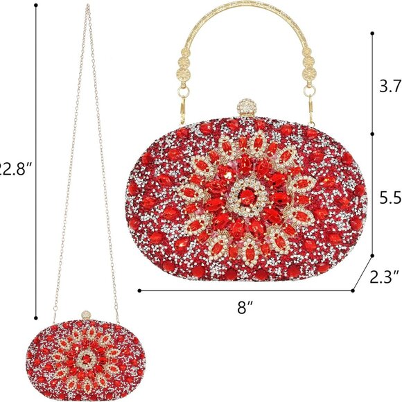 Rhinestone Clutch Purses for Women Evening Wedding Formal - Round Pearl Clasp Ha - Picture 3 of 7